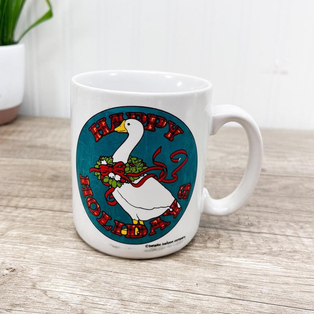 Vintage Christmas Goose Coffee Mug, Happy Holidays Cup